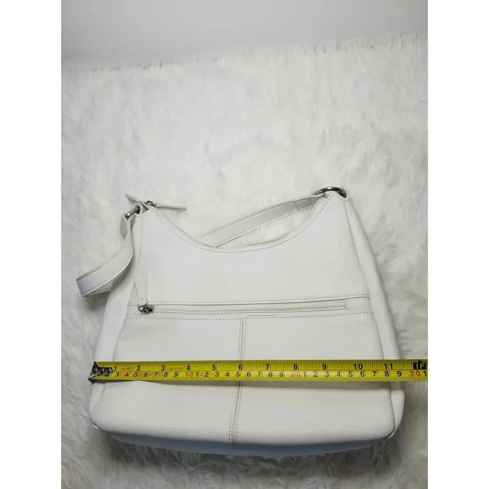 Giani Bernini Hobo Bag White Leather Shoulder Bag Minimalist Zip Pockets